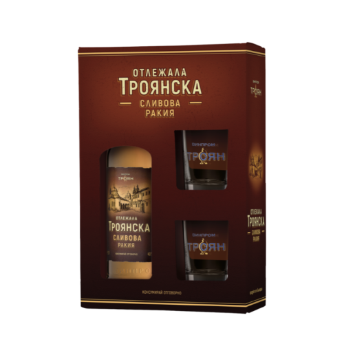 Aged Troyan Plum Rakia – a gift box with two glasses